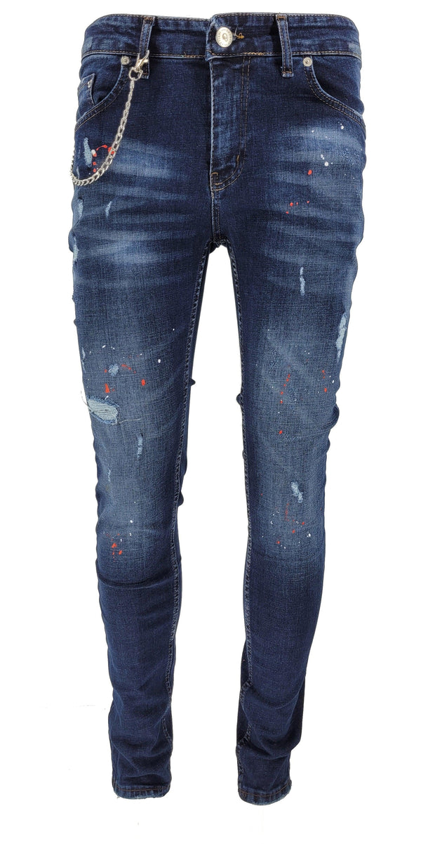 BLUE WITH RED PAINT PATCHWORK PAINT SPLATTER JEANS - Georgio Peviani