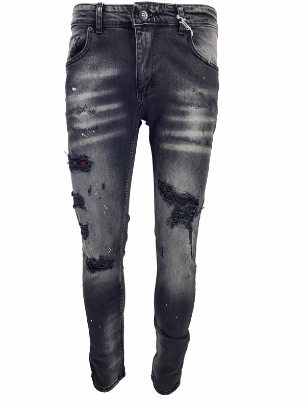 Black-237 slim fit paint splatter jean - Georgio Peviani