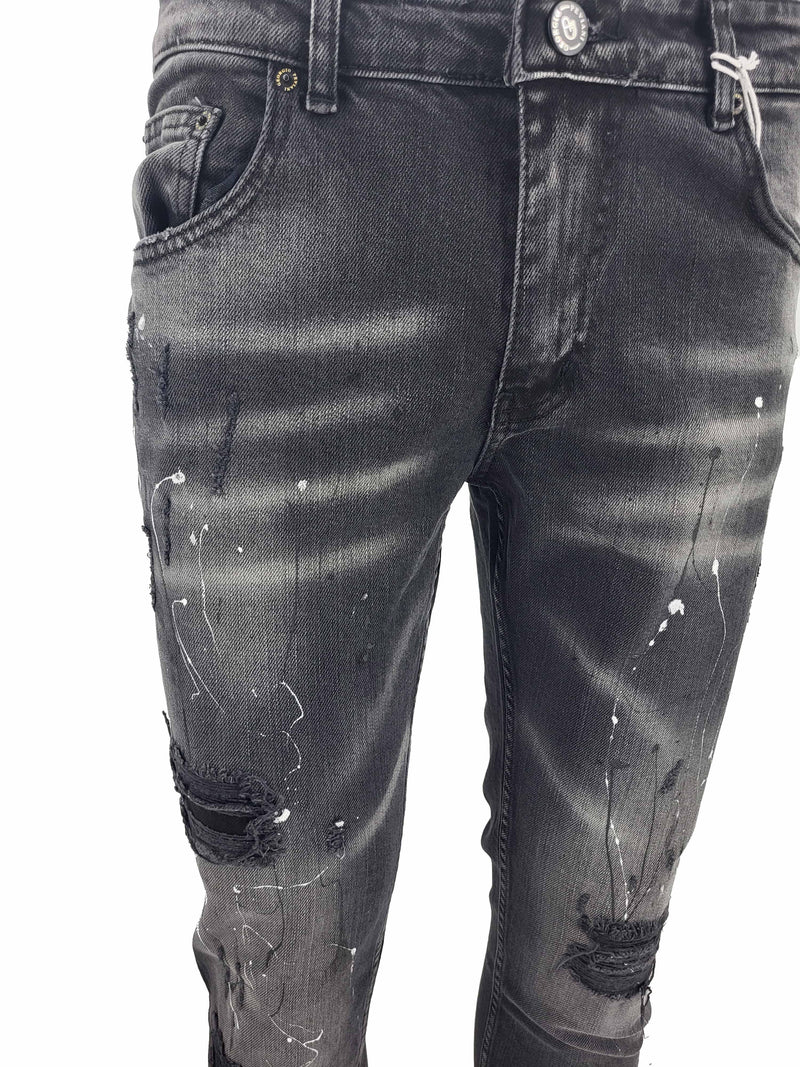 Black-235 slim fit paint splatter jean - Georgio Peviani