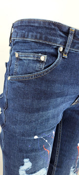 GP PATCHWORK PAINT SPLATTER JEANS -BLUE - Georgio Peviani