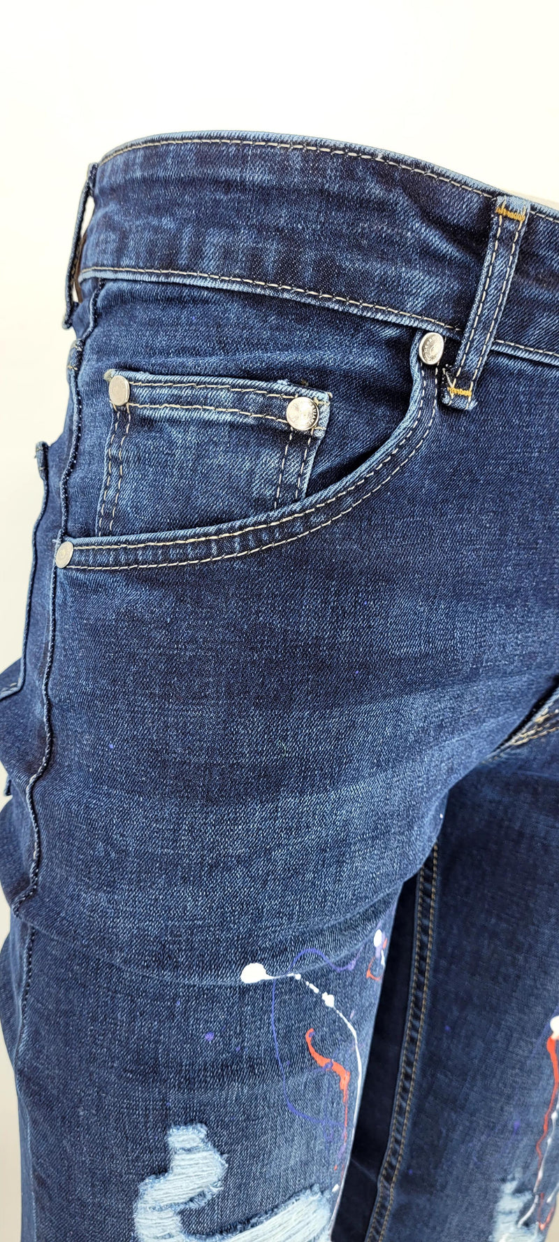 GP PATCHWORK PAINT SPLATTER JEANS -BLUE - Georgio Peviani