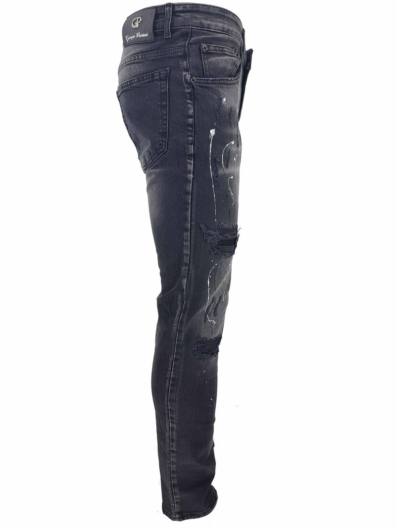 Black-235 slim fit paint splatter jean - Georgio Peviani