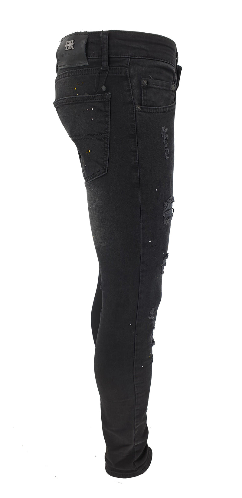 DK Black Ripped Paint Splatter Slim Fit Jeans - Georgio Peviani