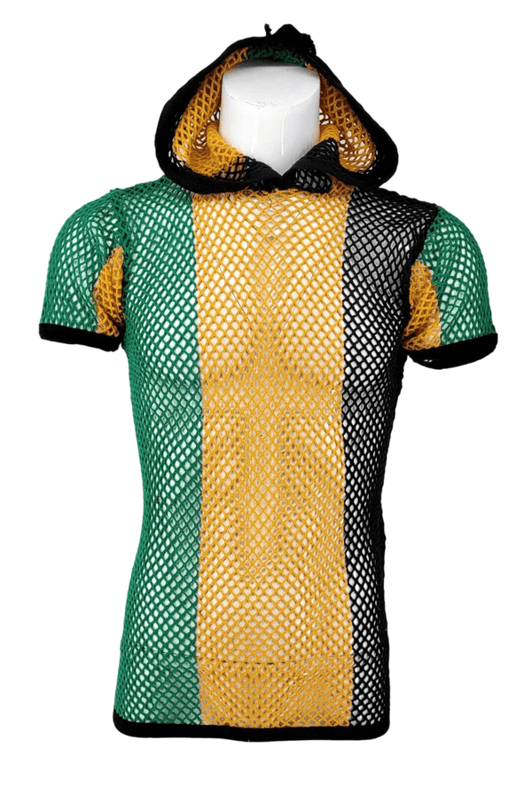 Mens String Mesh T-Shirt 100% Cotton String Mesh Fishnet Men Short Sleeve With Hood Top Shirt Tee Casual Gym Wear - Georgio Peviani