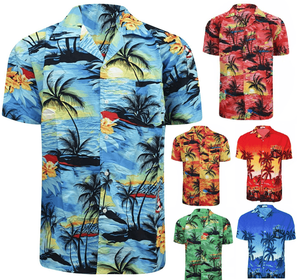 Men’s Hawaiian Shirt Mens Floral Print Short Sleeve Top Palm Stag Beach Hawaii Aloha Party Summer Holiday Fancy Dress Men UK Size M-XXL - Georgio Peviani