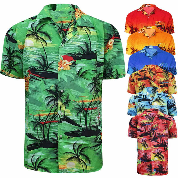 Men’s Hawaiian Shirt Mens Floral Print Short Sleeve Top Palm Stag Beach Hawaii Aloha Party Summer Holiday Fancy Dress Men UK Size M-XXL - Georgio Peviani