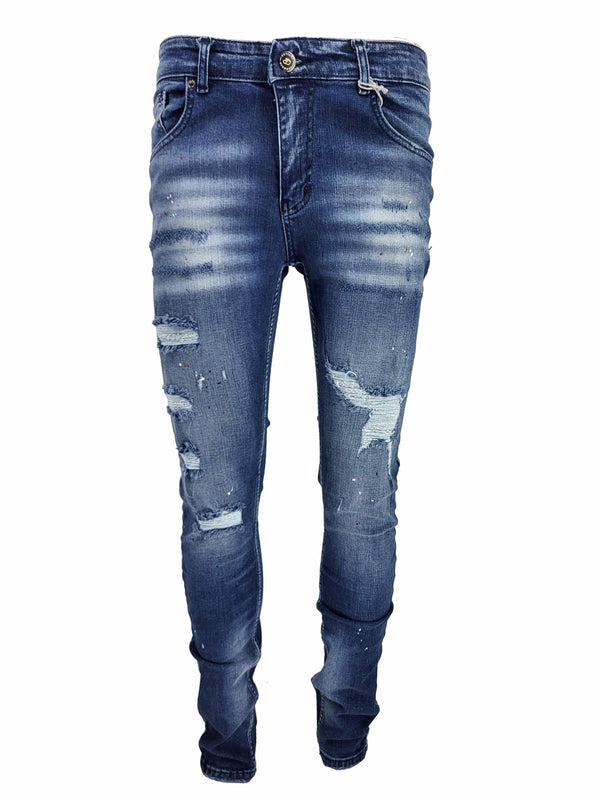 Blue-237 slim fit paint splatter jean - Georgio Peviani