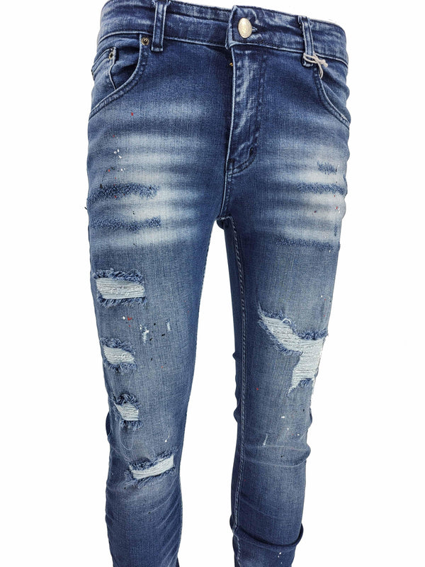 Blue-237 slim fit paint splatter jean - Georgio Peviani