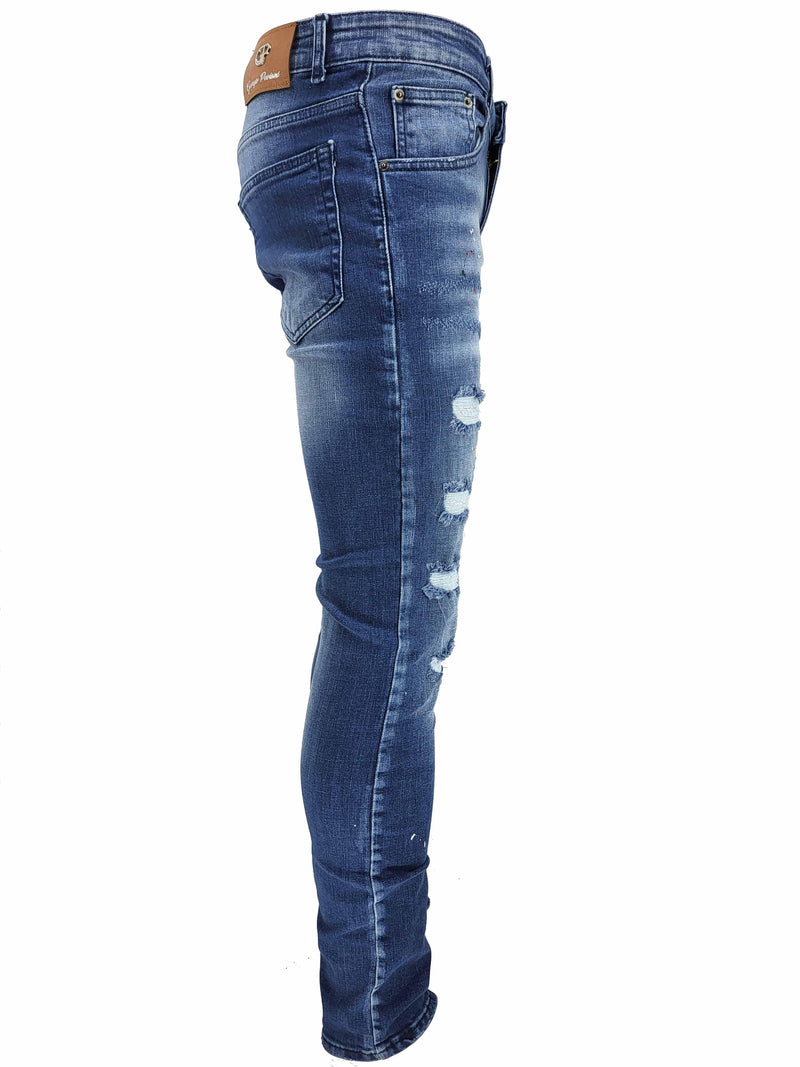 Blue-237 slim fit paint splatter jean - Georgio Peviani